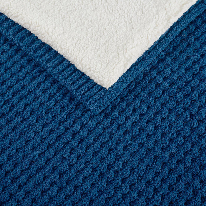 Rowan - Waffle Knit Chenille Throw - Navy Blue - Simple Home Plus