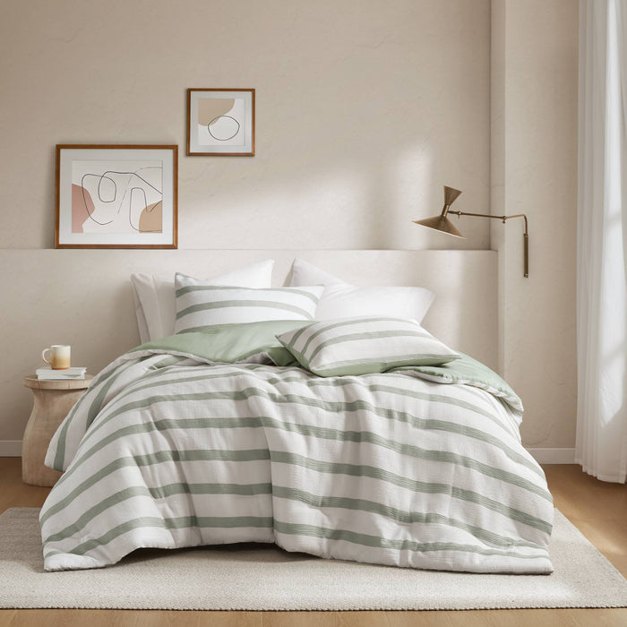 Merritt - King/California King Yarn-Dyed Striped Comforter - Sage Green - Simple Home Plus