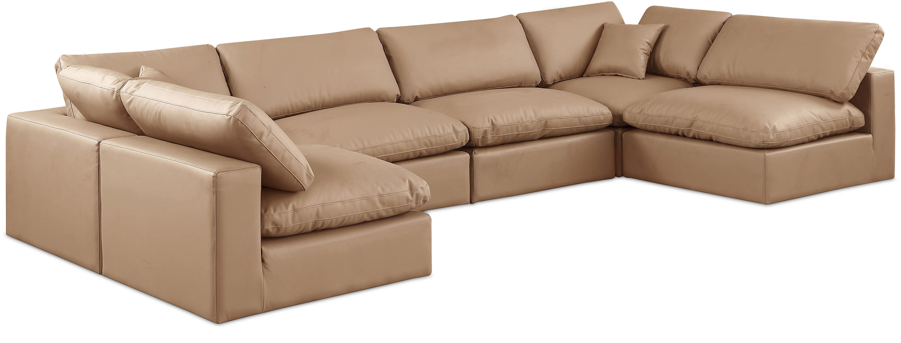 Comfy - 6 Piece Faux Leather Modular Armless Sectional - Tan - Simple Home Plus