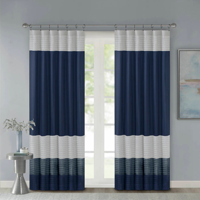 Amherst - 84" Polyoni Pintuck Window Panel - Navy - Simple Home Plus
