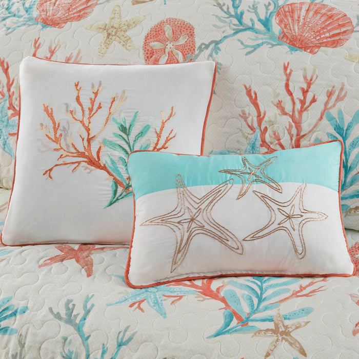 Pebble Beach - 6 Piece Reversible Coverlet Set - Coral - Simple Home Plus