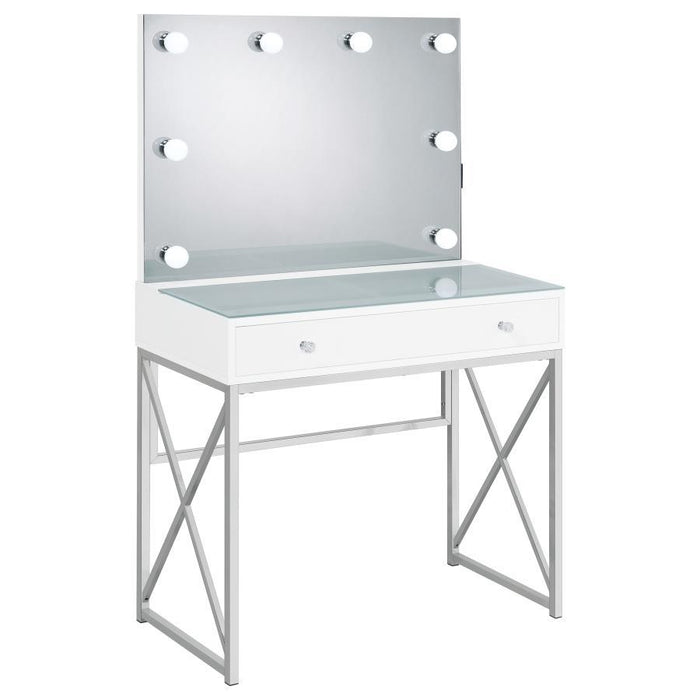Eliza - Vanity Set With Lighting & Stool - White And Chrome - Simple Home Plus