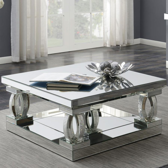 Amalia - Square Mirrored Acrylic Crystal Coffee Table - Silver - Simple Home Plus