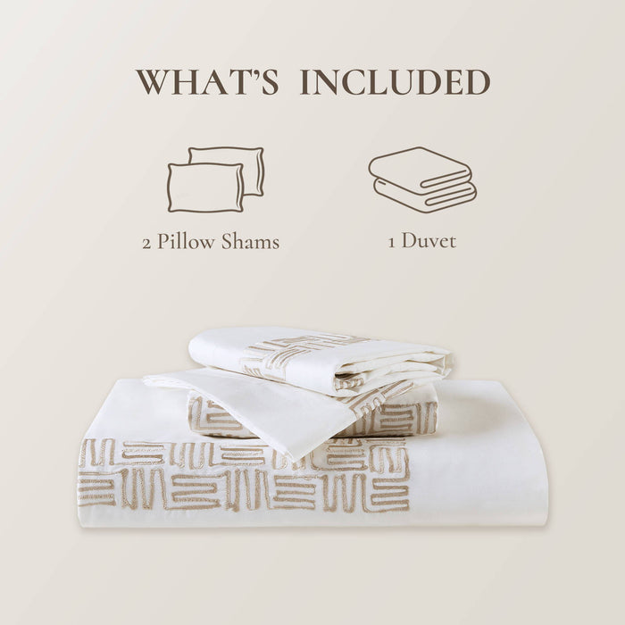 Nile - 3 Piece Full/Queen Sateen With Embroidery Duvet Set - Multi
