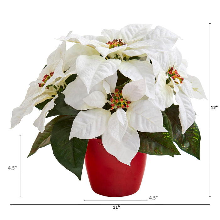 12" Poinsettia Artificial Plant in Red Planter (Set of 2)