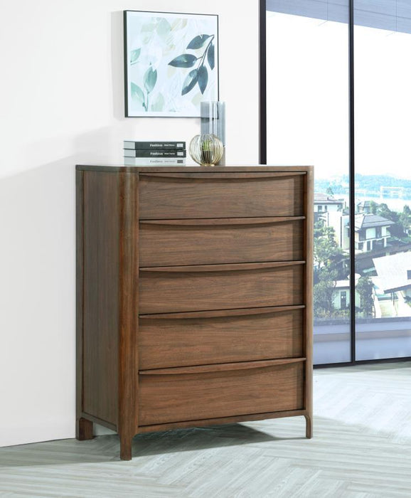 Maderia - 5-Drawer Chest Of Drawers - Walnut - Simple Home Plus