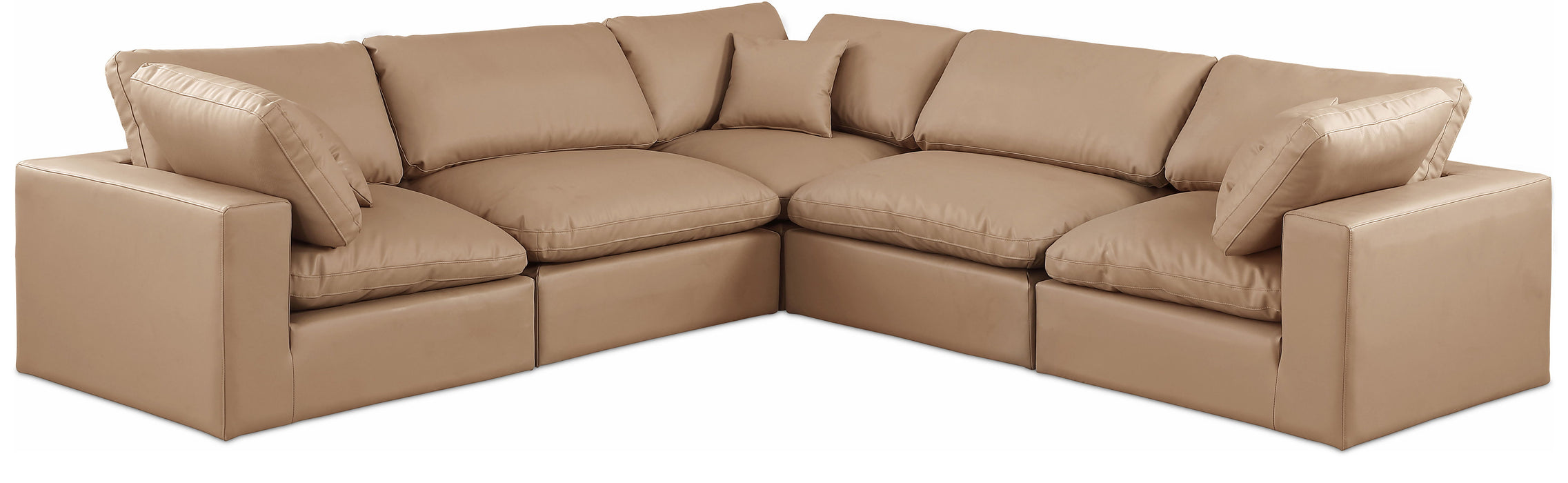 Comfy - 5 Piece Faux Leather Modular Corner Sectional - Tan - Simple Home Plus