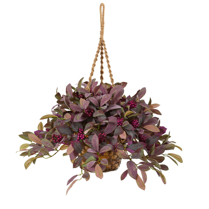 28" Fall Laurel Leaf with Berries Plant in Hanging Basket