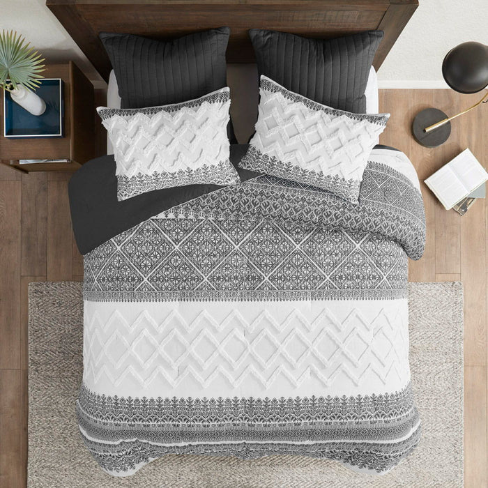 Mila - King 3 Piece Comforter Set With Tufting - Gray - Simple Home Plus