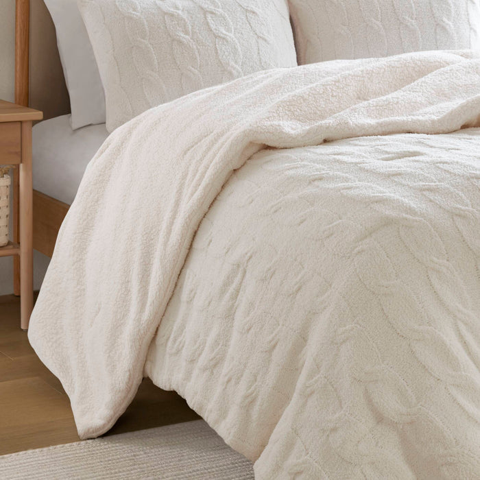 Riordan - King/California King Cable Knit Comforter Set - Ivory - Simple Home Plus