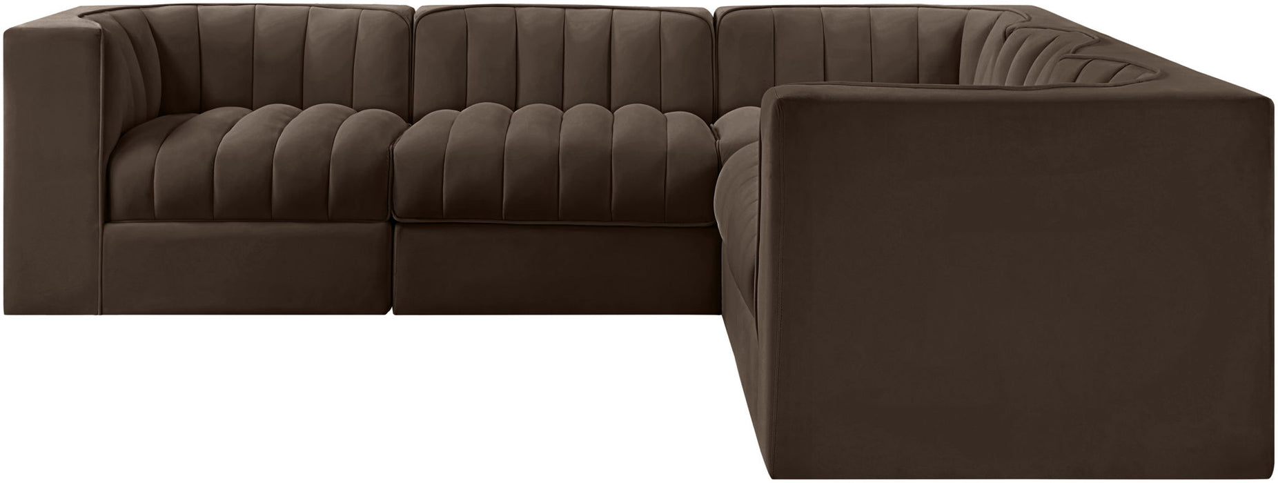 Rummi - Symmetrical Velvet Performance Fabric Upholstered 5 Piece Modular Sectional - Simple Home Plus