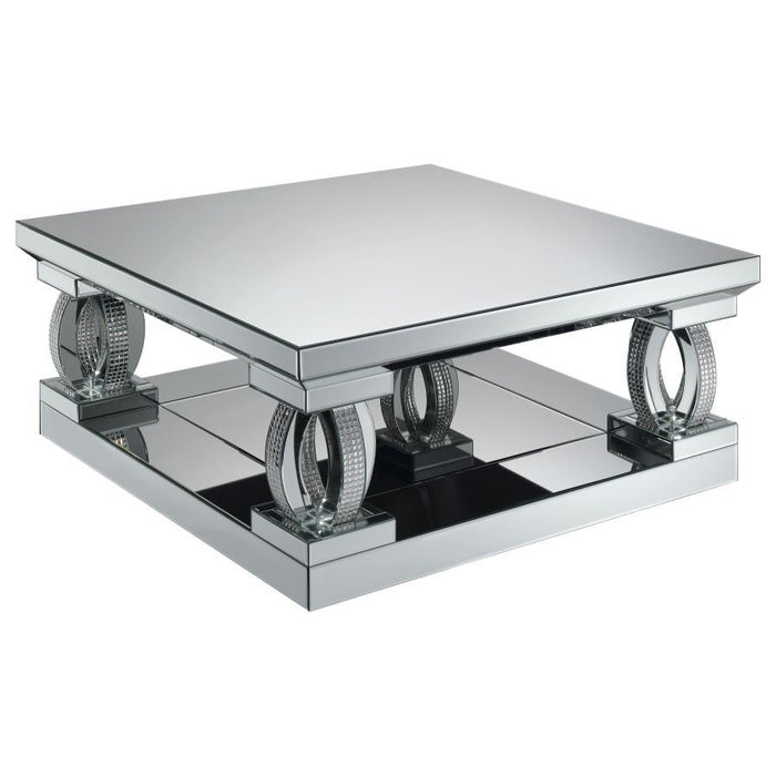 Amalia - Square Mirrored Acrylic Crystal Coffee Table - Silver - Simple Home Plus