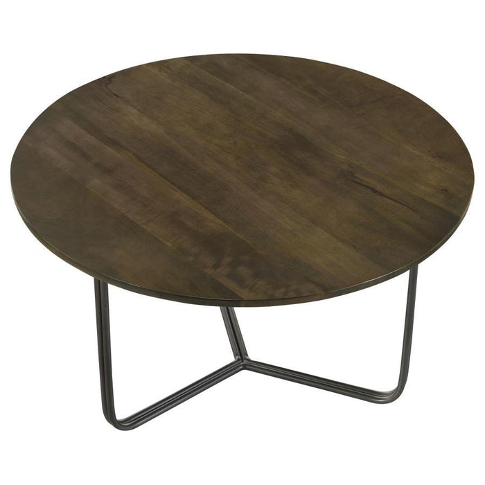 Yaritza - Round Mango Wood Coffee Table - Natural And Gunmetal - Simple Home Plus