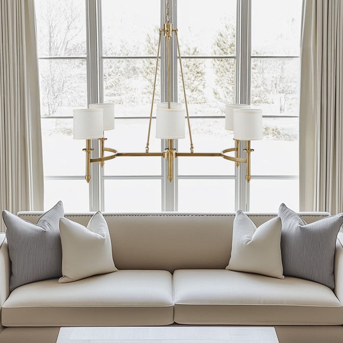 Elegenza - 6-Light Chandelier With Fabric Drum Shades - Antique Gold - Simple Home Plus
