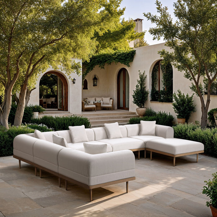 Laguna - 7 Piece Resilient Water Resistant Fabric 142" Upholstered Outdoor Patio Modular Sectional - Simple Home Plus