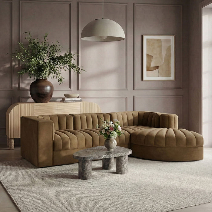 Rummi - Velvet Performance Fabric Upholstered 4 Piece Modular Sectional, With Reverse Corner Chair - Simple Home Plus