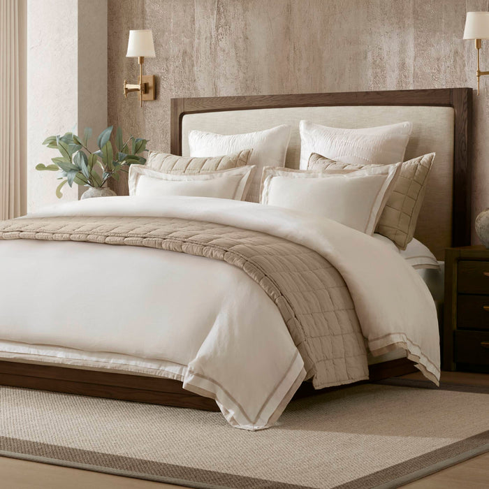 Linen Blend - King/California King Duvet Cover Set - White/Gold - Simple Home Plus