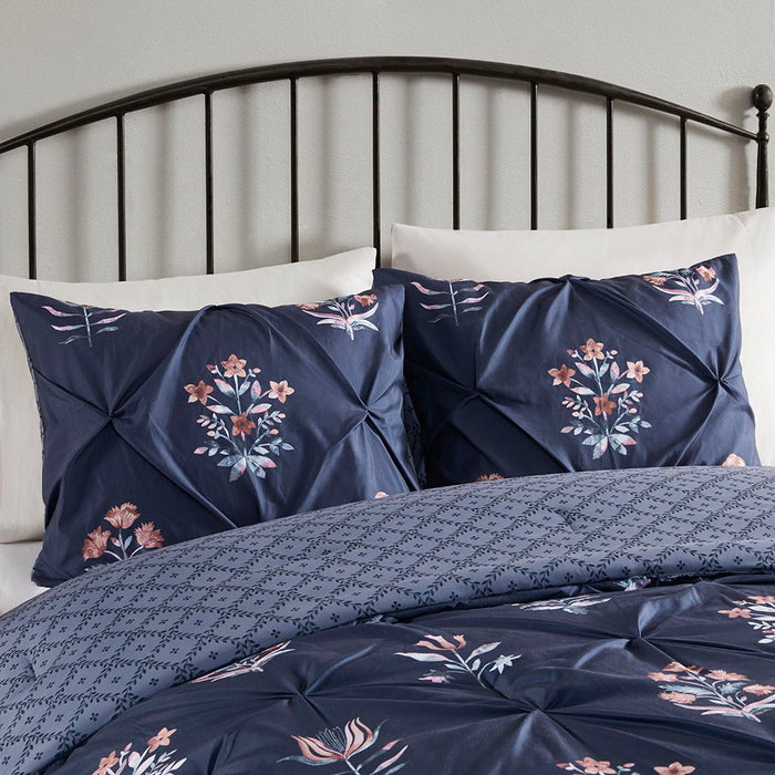 Marfa - 4 Piece Pintuck Comforter Set With Throw Pillow - Navy - Simple Home Plus