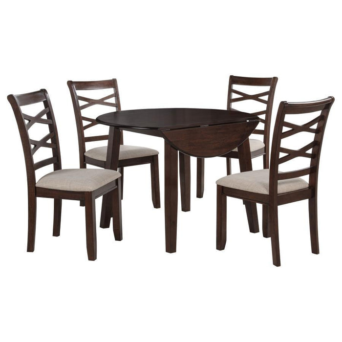 Barton - 5 Piece Round Wood Dining Table Set - Dark Brown - Simple Home Plus