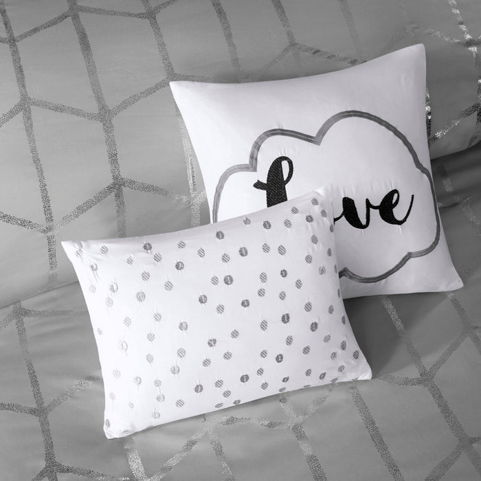 Raina - Brushed Microfiber Printed Comforter Set - Gray / Silver - Simple Home Plus