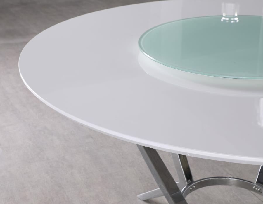 Abby - Round Lazy Susan Dining Table - White High Gloss - Simple Home Plus