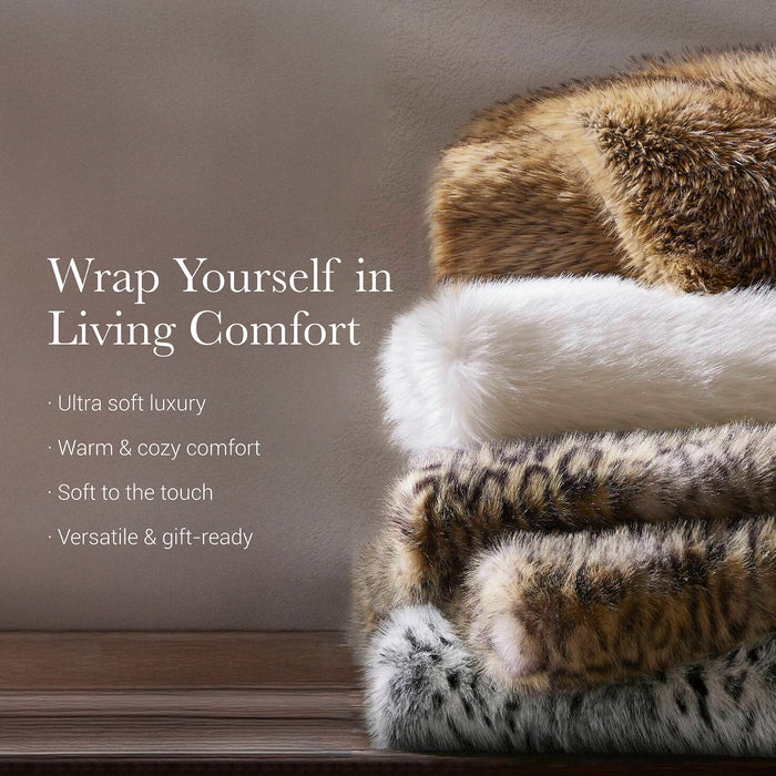 Botswana Animal - 60x80" Faux Fur Throw Blanket - Bobcat - Simple Home Plus