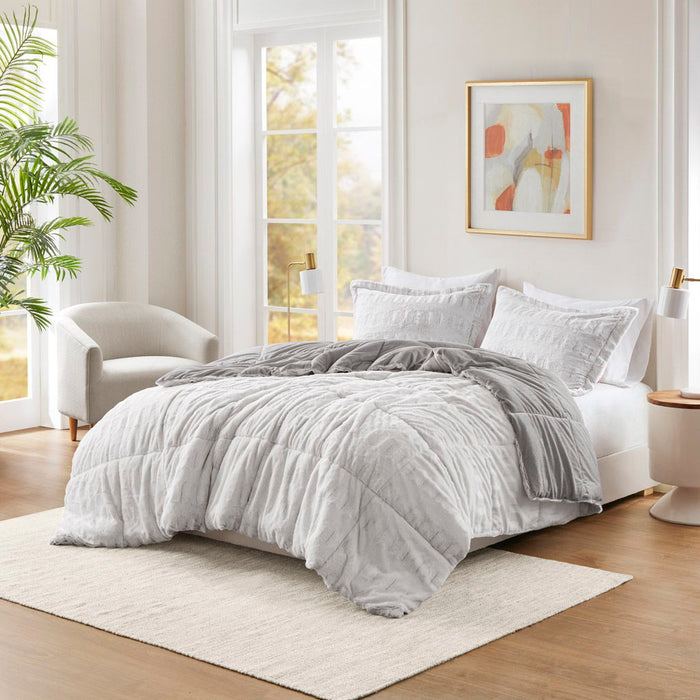 Gia - Back Print Long Comforter Mini Set - Gray - Simple Home Plus