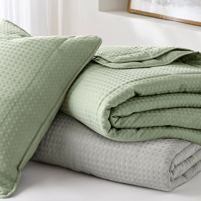 Mina - Full/Queen Waffle Weave Textured Quilt Set - Gray