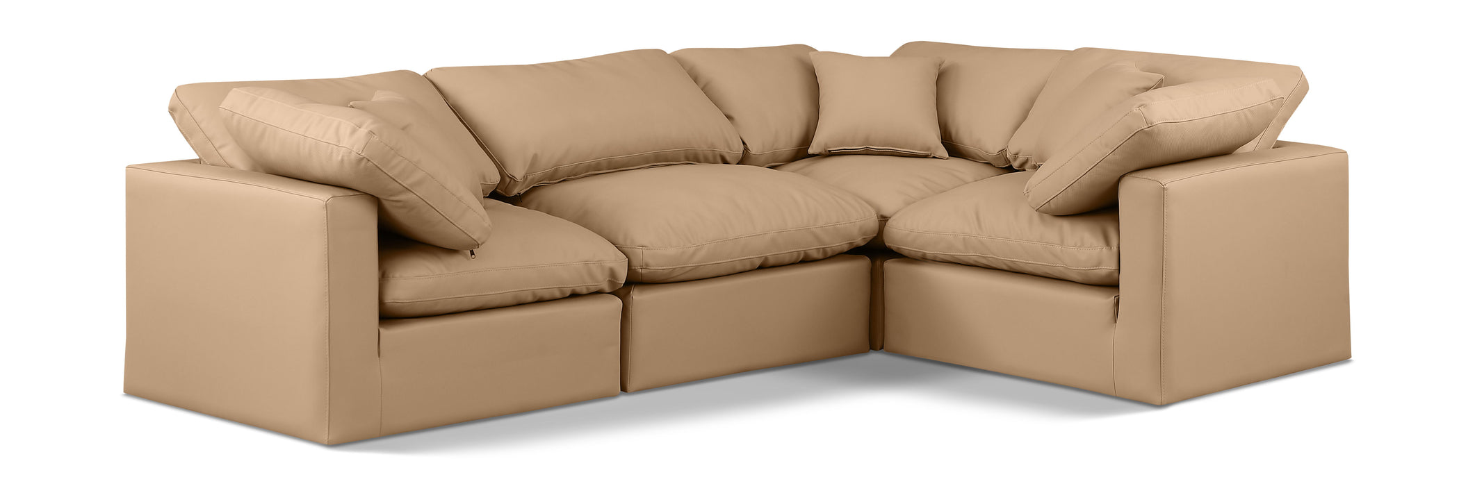 Indulge - Faux Leather 4 Piece Modular Corner Sectional - Tan - Simple Home Plus