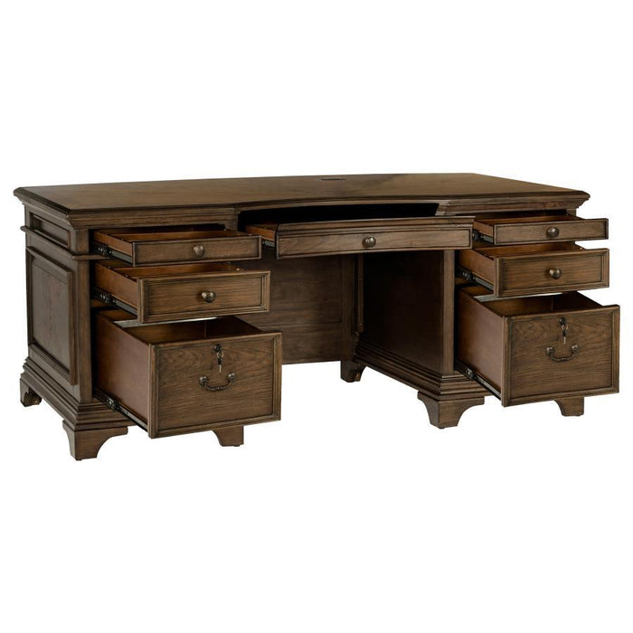 Hartshill - 7-Drawer Executive Desk - Burnished Oak - Simple Home Plus