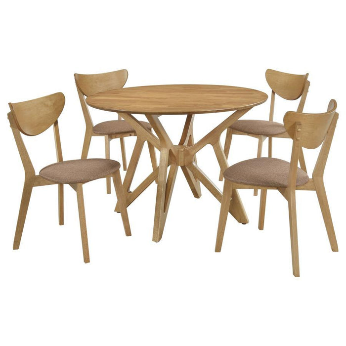 Elowen - 5 Piece Round Solid Wood Dining Set - Light Walnut - Simple Home Plus