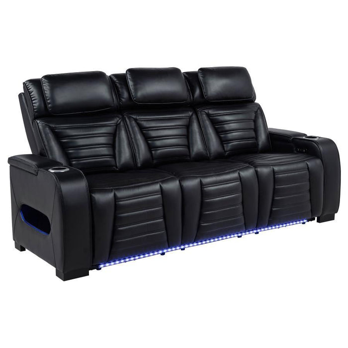 Zuma - Faux Leather Dual Power Reclining LED Sofa - Black - Simple Home Plus