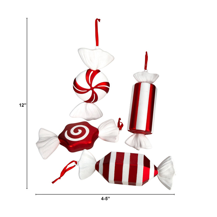 12" Jumbo Asst Candy Xmas Shatterproof Ornament Set of 4