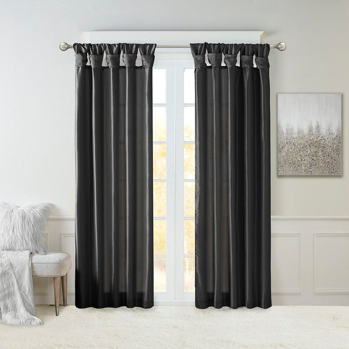 Emilia - Faux Silk Twist Tab Lined Window Curtain Panel - Black - Simple Home Plus