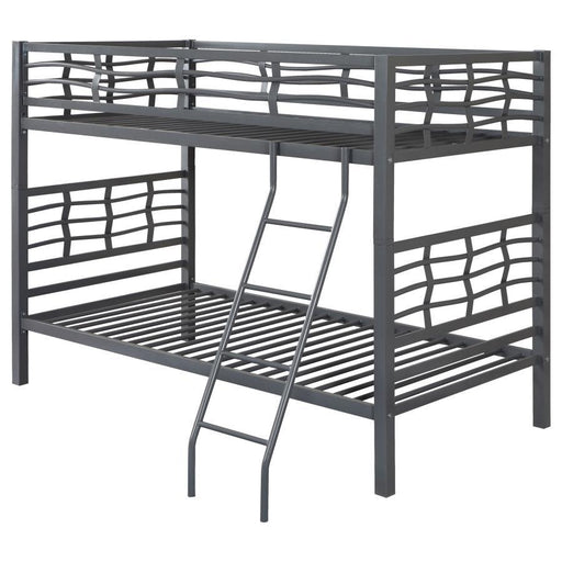 Fairfax - Twin Over Twin Bunk Bed With Ladder - Light Gunmetal - Simple Home Plus