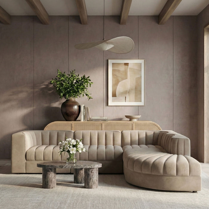 Rummi - Velvet Performance Fabric Upholstered 5 Piece Modular Sectional - Simple Home Plus