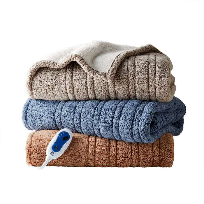 Marbled Sherpa - Heated Throw - Gray - Simple Home Plus