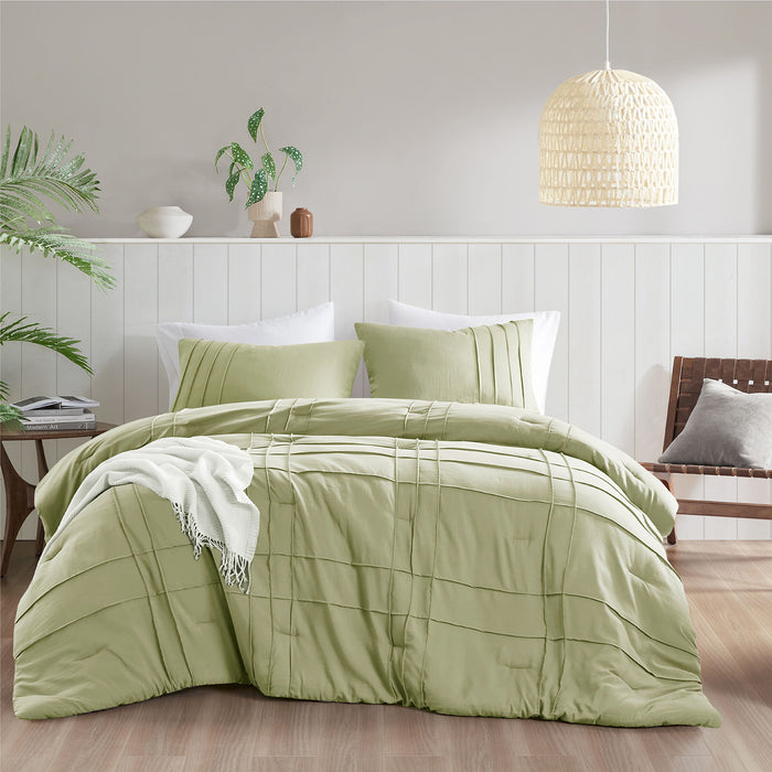 Porter - Twin/Twin Long Soft Washed Pleated Comforter Set - Sage - Simple Home Plus