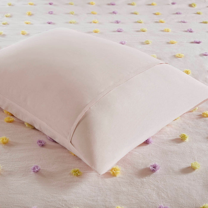 Callie - 4 Piece Twin/Twin Long Pom Pom Comforter Set - Pink Multi - Simple Home Plus
