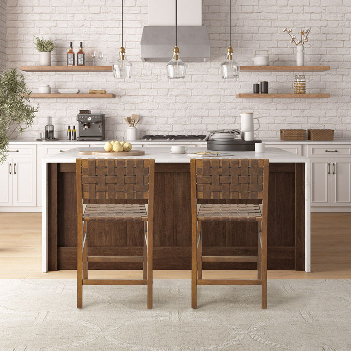 Oslo - Faux Leather Woven Counter Stool 24"H - Brown - Simple Home Plus