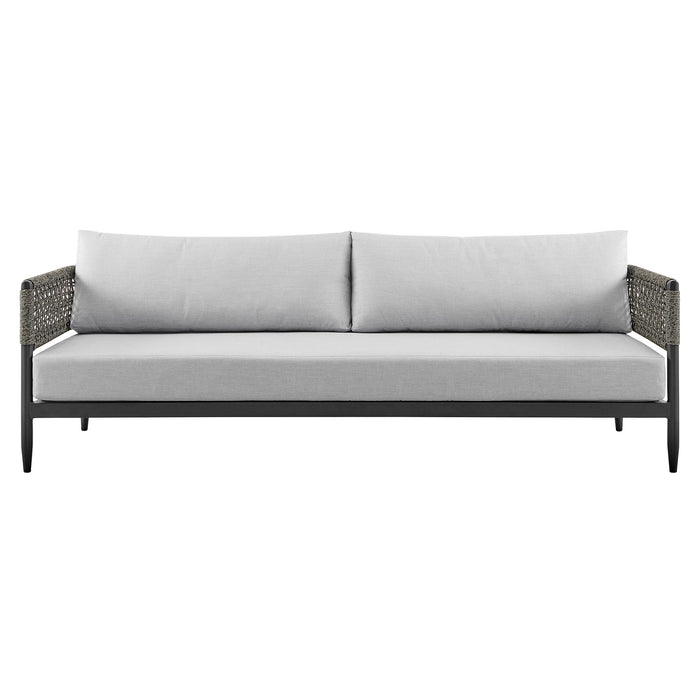 Alegria - 4 Piece Outdoor Black Aluminum & Rope Conversation Set With Light Gray Fabric Cushions - Simple Home Plus