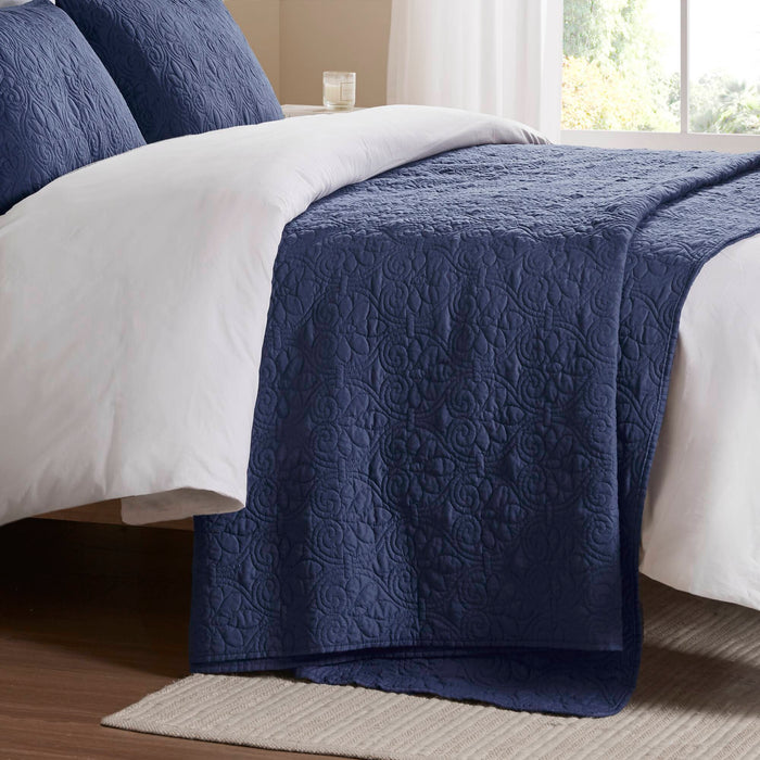 Quebec - Queen Reversible Bedspread Set - Navy - Simple Home Plus