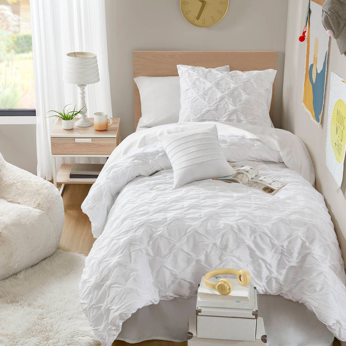 Bailey - Twin/Twin Long Diamond Pucker Comforter Set - White - Simple Home Plus