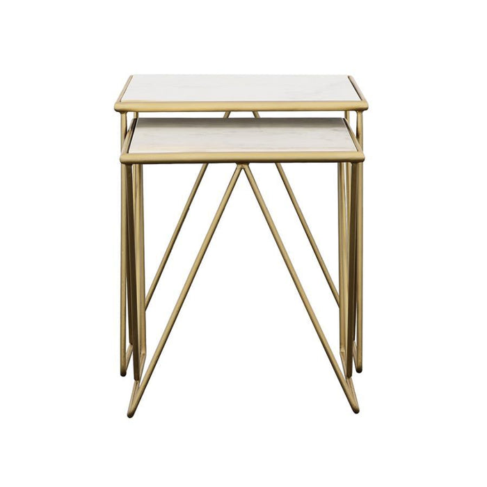 Bette - 2 Piece Marble Top Nesting Table Set - White And Gold - Simple Home Plus