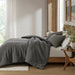 Lyon - 3 Piece Full/Queen Waffle Washed Comforter Set - Charcoal - Simple Home Plus