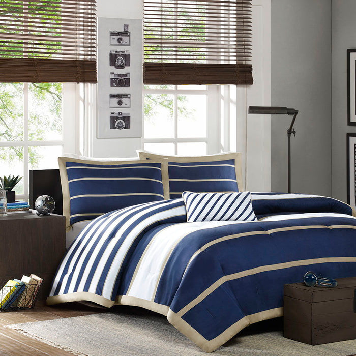 Ashton - King Comforter Set - Neutral / Navy - Simple Home Plus