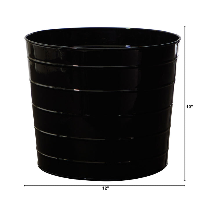 12" Farmhouse Black Metal Ribbed Planter