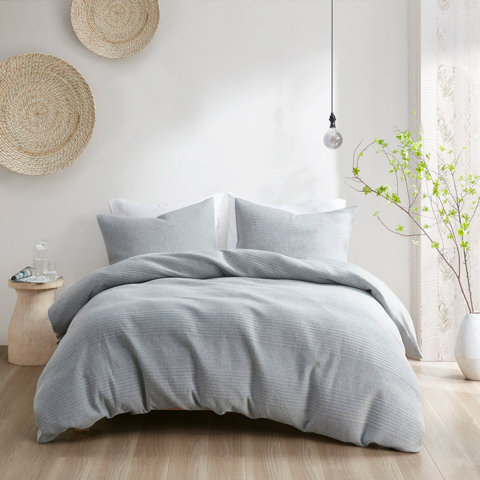 Ellis - 3 Piece Full Duvet Set - Heathered Gray - Simple Home Plus