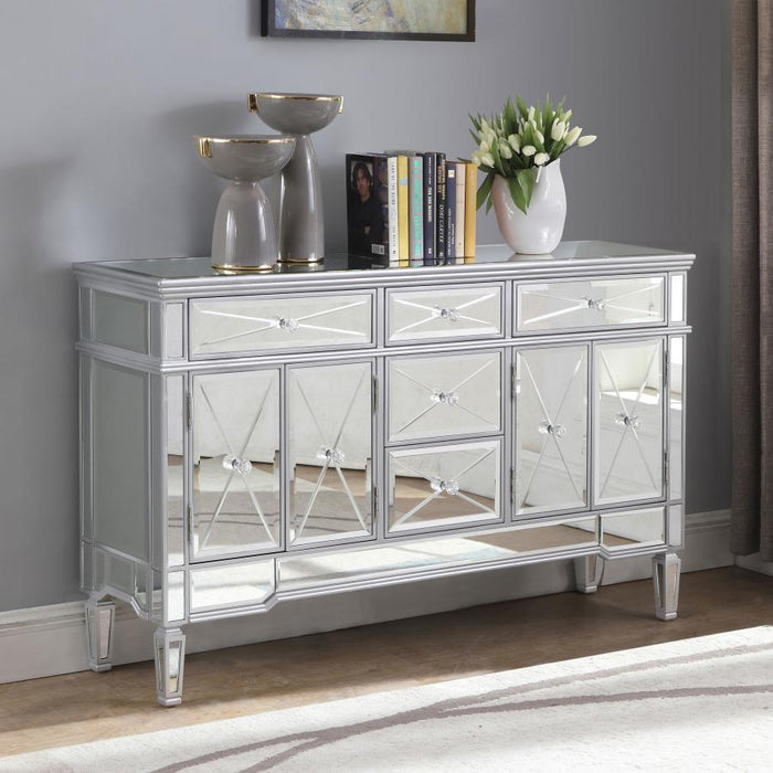 Duchess - 5-Drawer Mirrored Storage Accent Cabinet - Silver - Simple Home Plus