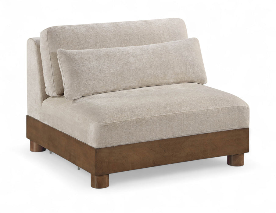 Turin - Chenille Fabric Upholstered Modular Armless Chair - Taupe / Brown Walnut - Simple Home Plus